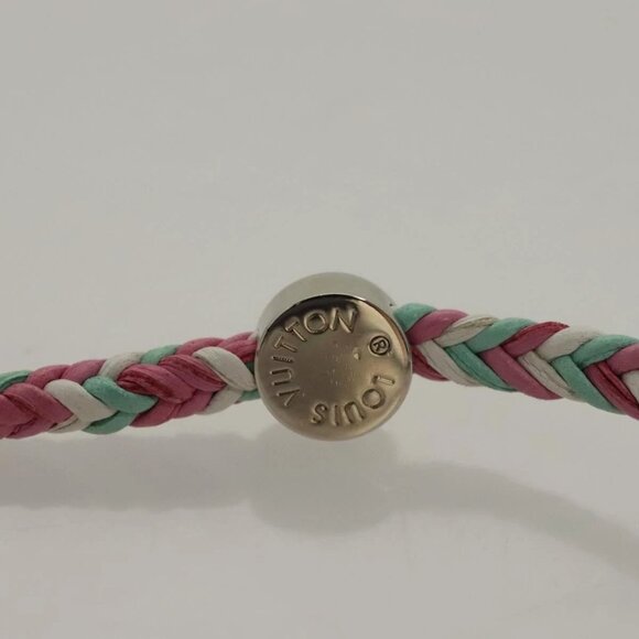 LOUIS VUITTON Brass Friend Ship Bracelet Leather Pink M6793E LV Auth 132791M - Picture 11 of 13